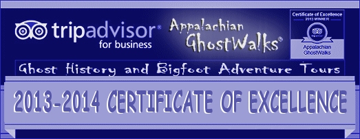 Appalachian GhostWalks Trip Advisor 2013 Award for Excellence